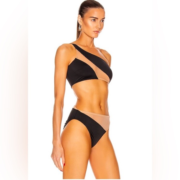 Norma Kamali Black and Tan One-Shoulder Snake Top Only - Picture 2 of 4